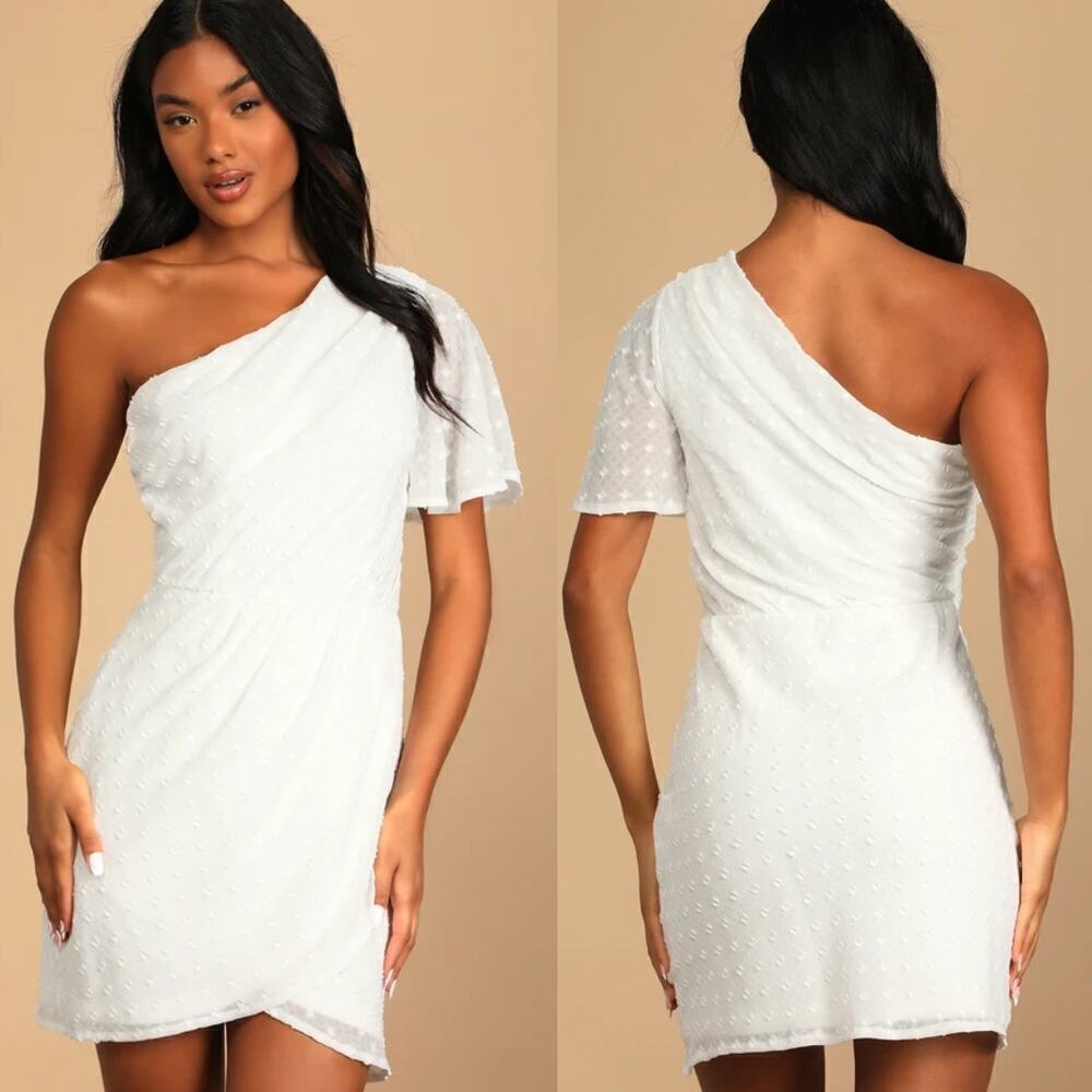 NWT Lulus Sunny Days with You White One-Shoulder Tulip Mini Dress Party Size L